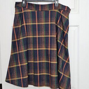2X ModCloth Prim Class Hero Midi Skirt Lined Plaid Navy Orange Green Yellow